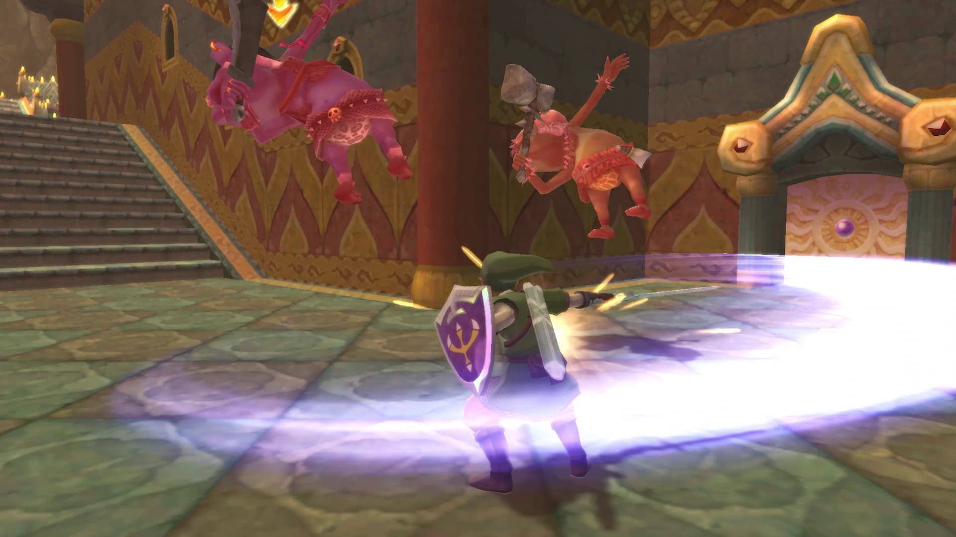 Gameplay footage showing Link performing various attacks and moves.